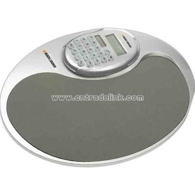 Dual powered hand held oval shape calculator with mouse pad